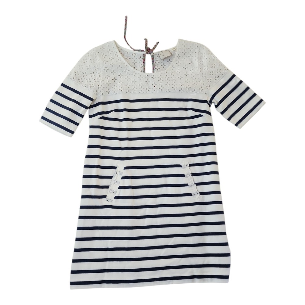 Postmark Anthropologie Tunic Top Womens Small Black White Striped Lace Eyelet